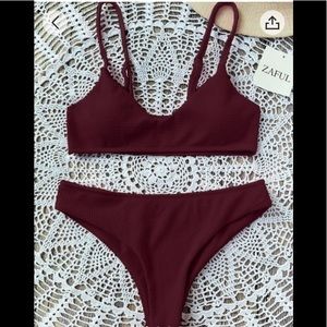 Zaful High Cut Bikini Bralette in Wine Red